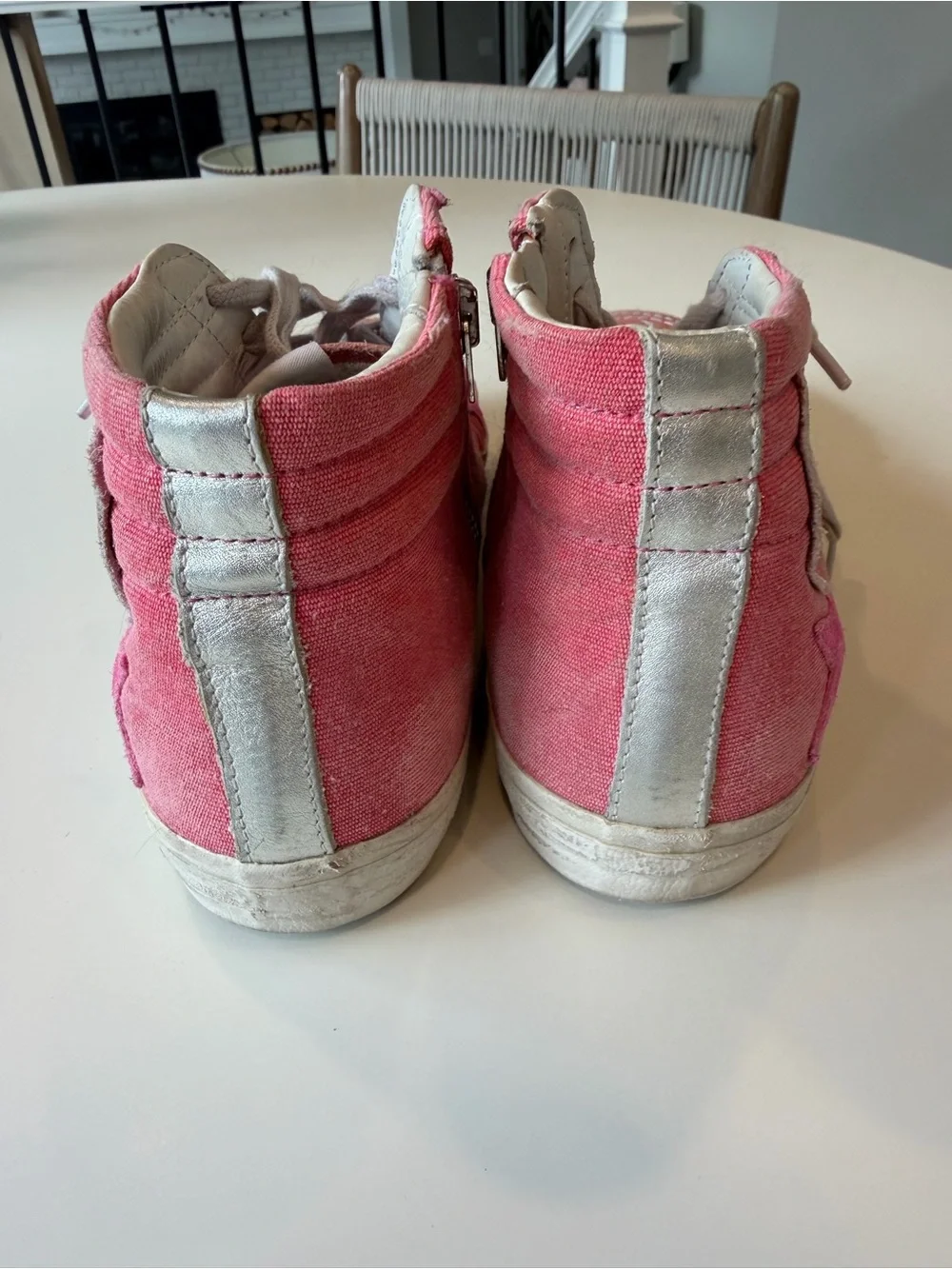 Authentic Golden Goose Pink & Coral High-Top Slide Sneakers